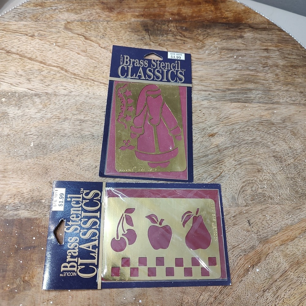 Lot Of 2 Nicole Solid‎ Brass Stencils 1990s USA Fruits Christmas Cottage Core
